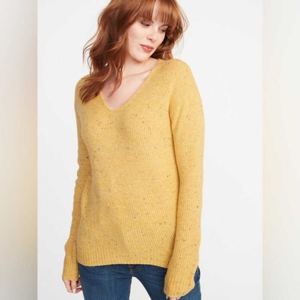 Old Navy Speckled Marled Vintage Style Mustard V-Neck Sweater XL